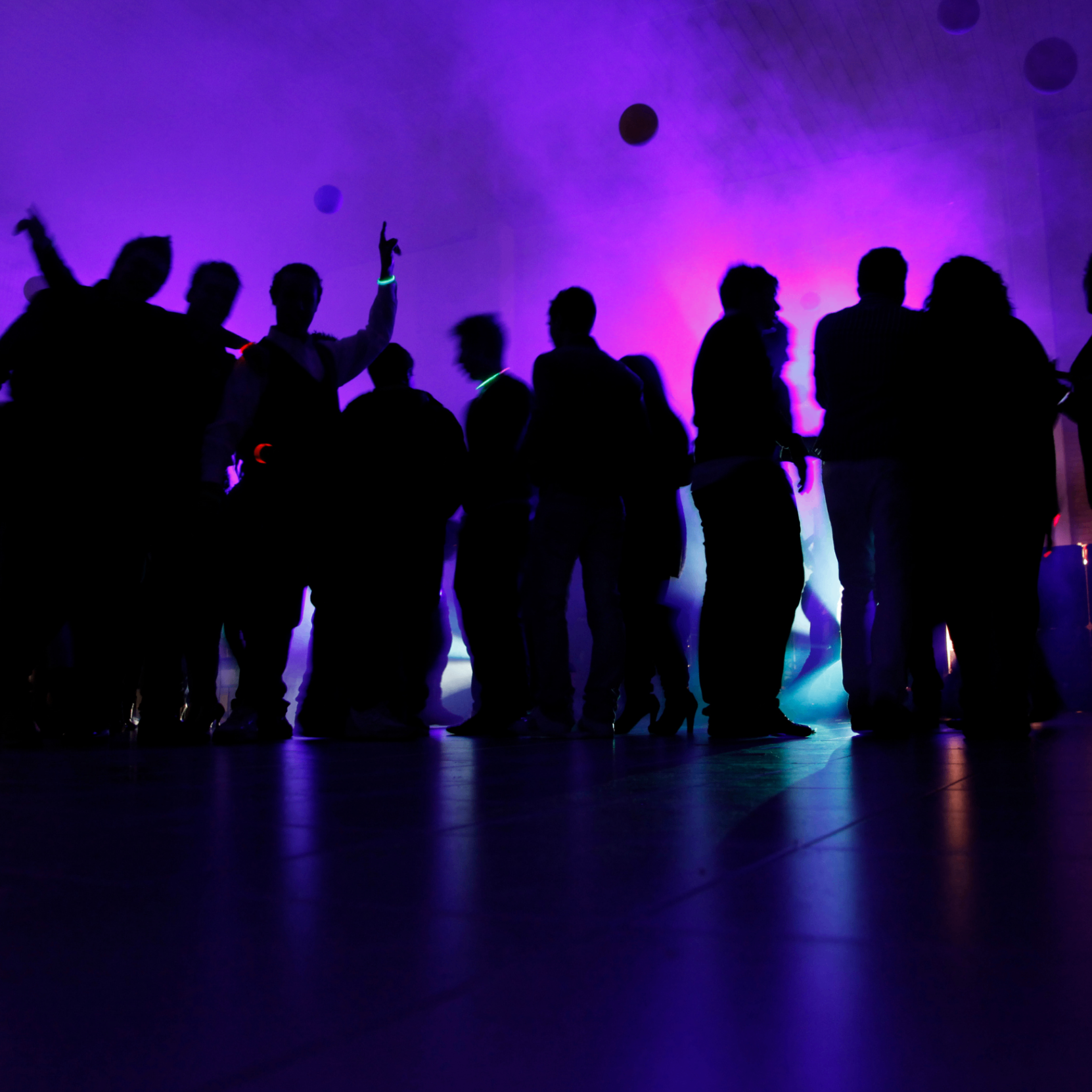 Dance floor with purple party lighting